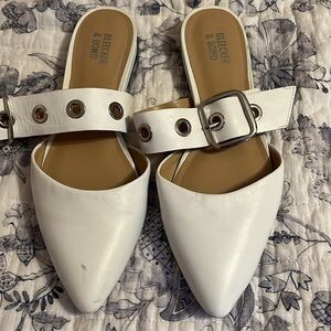 white leather mules